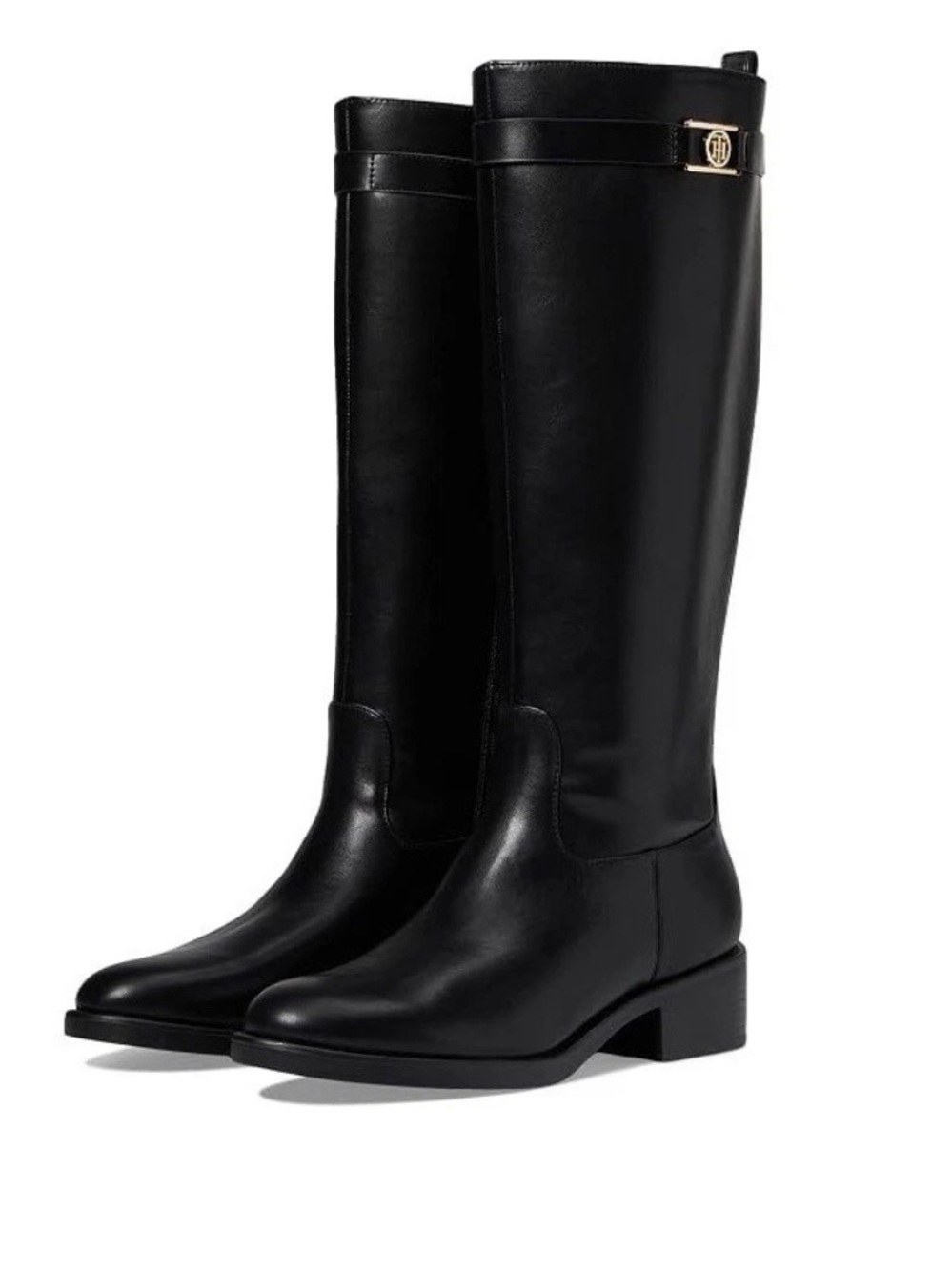 Tommy Hilfiger Women's Iviann High Shaft Boots Black Gold Hardware Sz 7